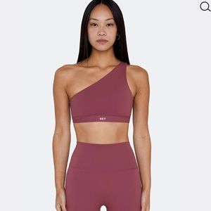 Sculptflex ribbed one shoulder bra and leggings in color canyon